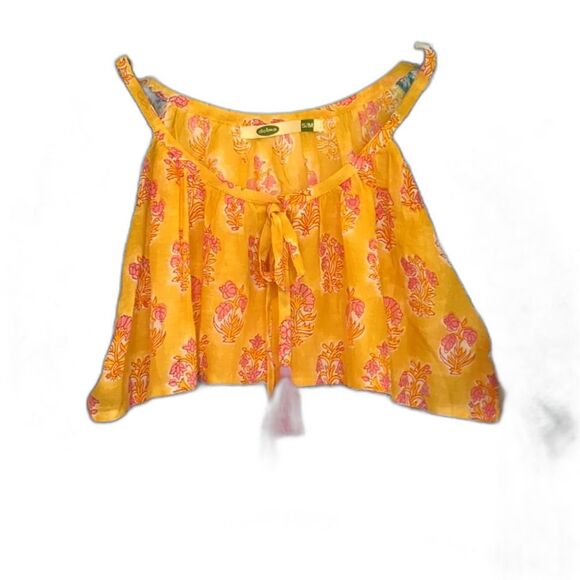 Dolma Women's Blouse S/M Indian Hand Block Print Top 100% Cotton Bell Sleeves - Picture 3 of 12